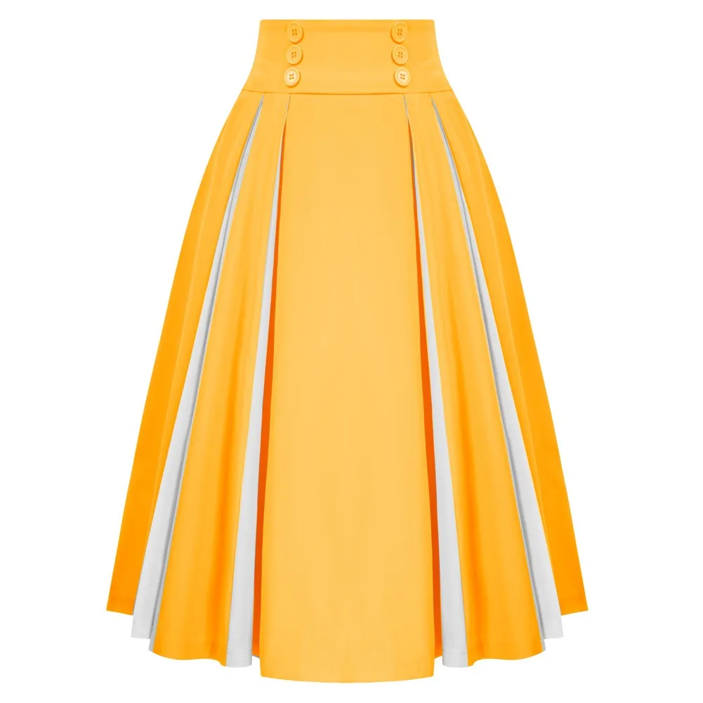 

Belle Poque Women Contrast Color Skirt High Waist Buttons Decorated Flared A-Line Skirts Ladies Fashion Clothes Brand Desigh New