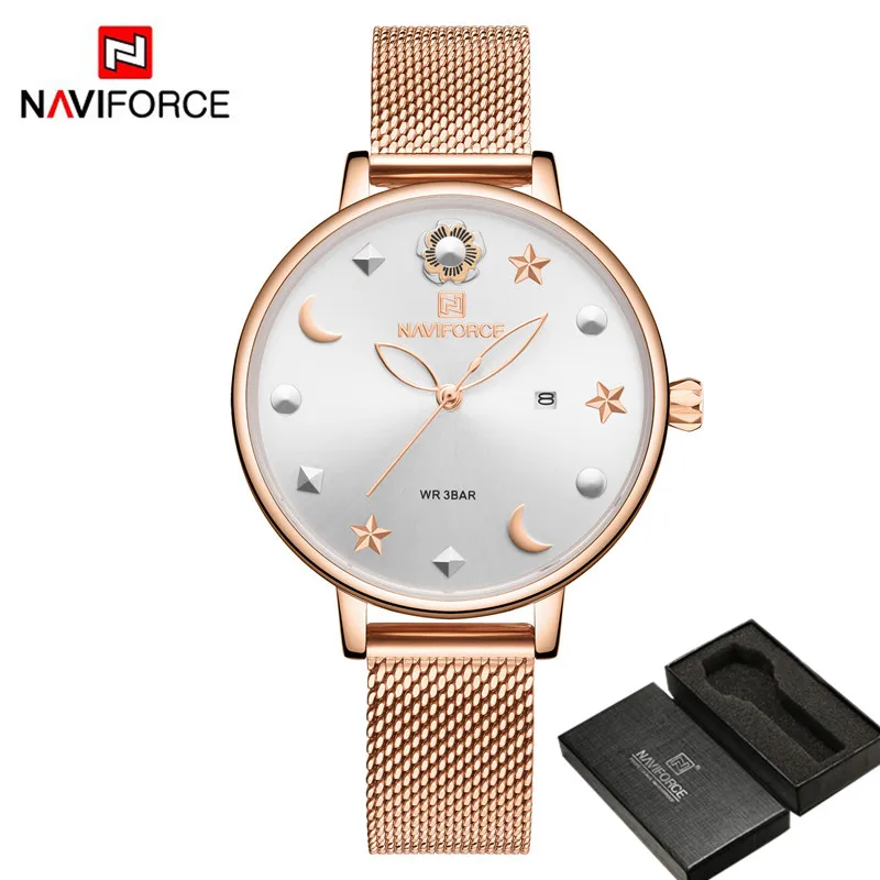 NAVIFORCE женские часы Топ бренд класса люкс розовое золото наручные браслет из