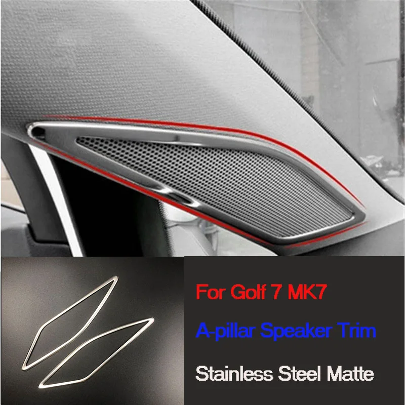 2Pcs Interior Audio Speaker Cover Molding Trim Sticker Stainless Steel For VW GOLF 7 MK7 VII Car Accessories