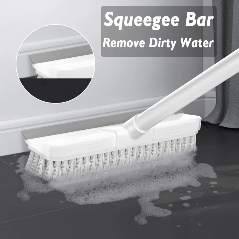

2 In 1 Floor Scrub Brush with Long Handle for Bathroom Tub Tile Wiper Stiff Bristle Brush Scrubber Squeegee for Window Magic Mop