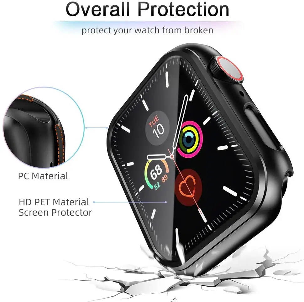 Стекло + крышка для Apple Watch чехол 44 мм 40 iWatch 42 38 защита экрана бампер аксессуары series