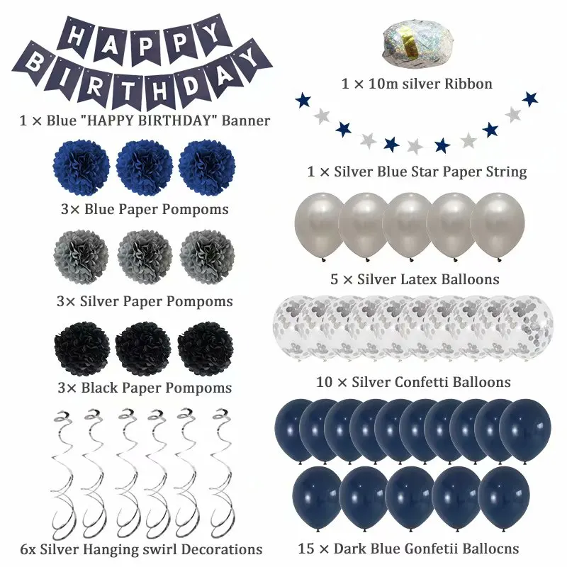 

1Set Sliver Gold Happy Birthday Banner Balloons Helium Balloon For Baby Boy Kids Adult Birthday Party Decorations Gift Supplies