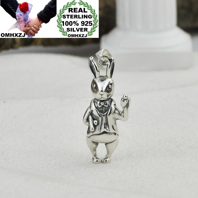 

OMHXZJ Wholesale HD32 European Fashion Fine Woman Girl Birthday Party Gift Vintage Rabbit 100% 925 Sterling Silver Pendant Charm