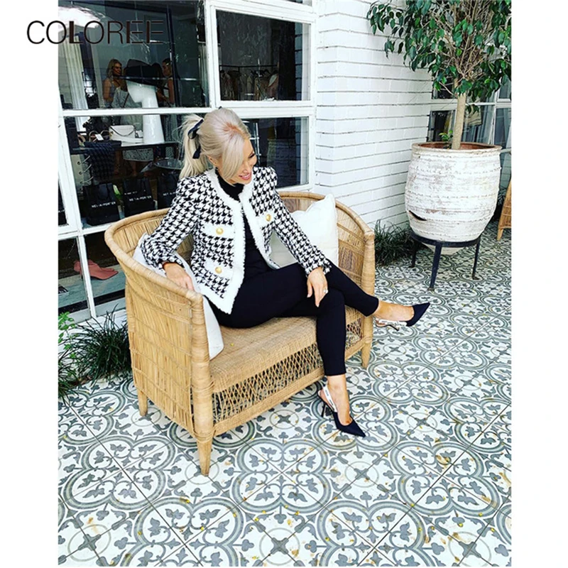 

Autumn Winter Coat 2019 Women Vintage Double-breasted Long Sleeve Short Wool Coat Jacket Female Plaid abrigo mujer