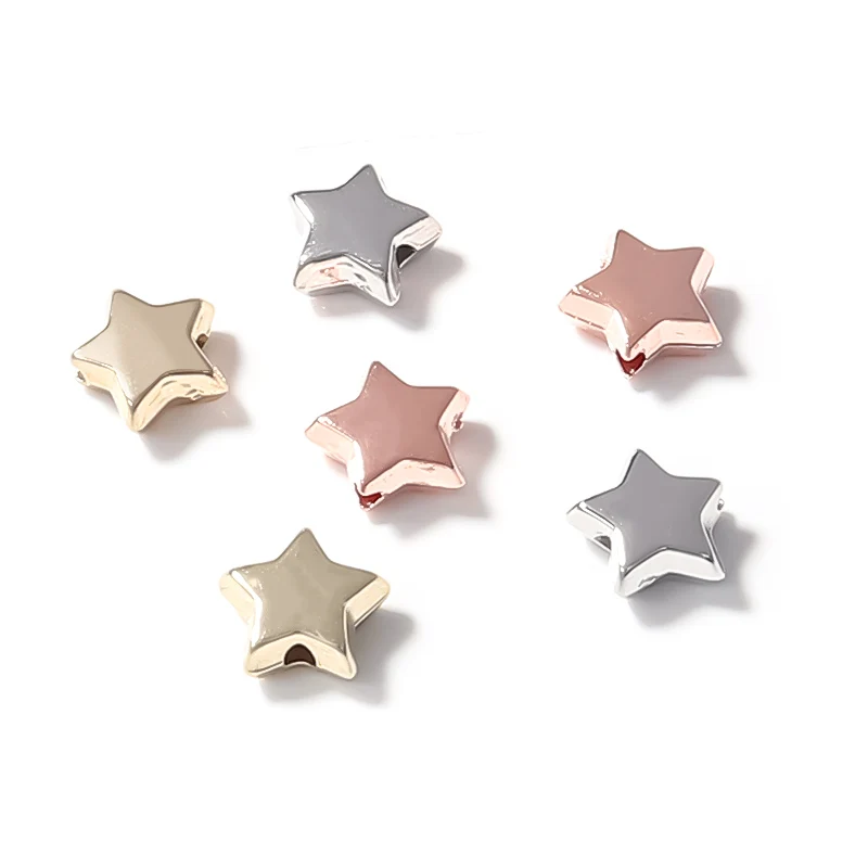 

50 шт./лот 10*4 мм, розовое золото, серебро, CCB, Акриловые Звездные бусины, маленькие отверстия, бусины-разделители для изготовления ювелирных из...