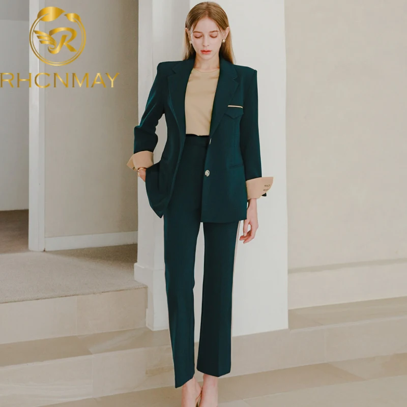 

New 2021 Fashion Women Single Botton Work Blazer Suits Slim Loose Casual Pants Blazers Jackets with Trouser Two Pieces Set