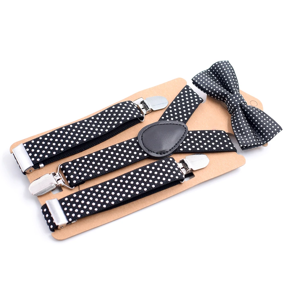

Toddler Kids Fashion Polka Dot Suspenders and Bow Tie Set for Boys Girls Adjustable Elastic Tuxedo Trouser Braces Y-Back 3 Clips