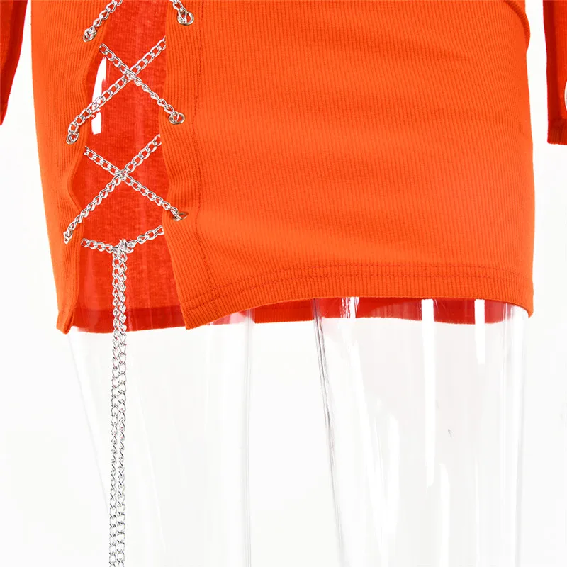 

Sibybo Metal Chain Tie Up Sexy Women Bodycon Dress Rib Knitted Hollow Out Mini Dresses Female 2021 Summer Night Party Vestidos