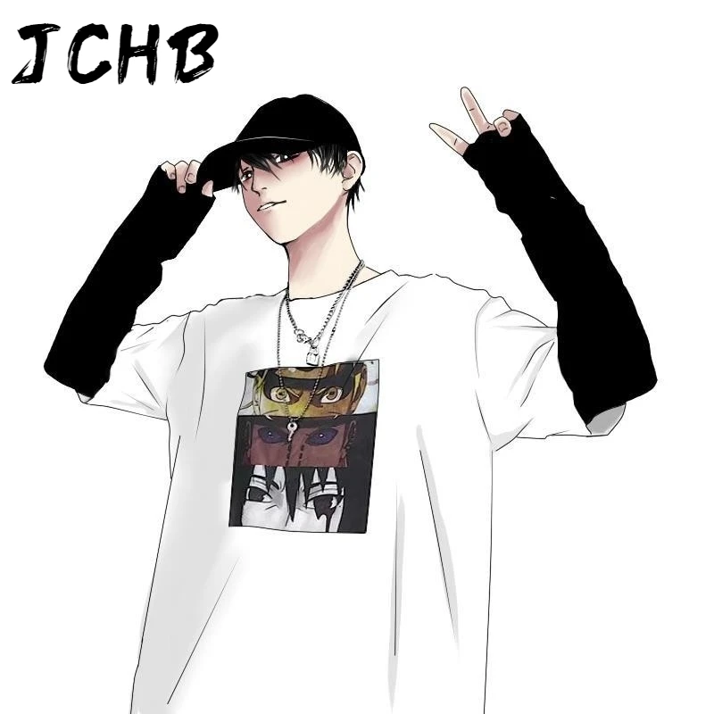 

2021 Tees Shirts Autumn Korean Retro Anime Printing Patchwork Fake Two-piece Bf Loose Wild Long-sleeved New T-shirt for Men and