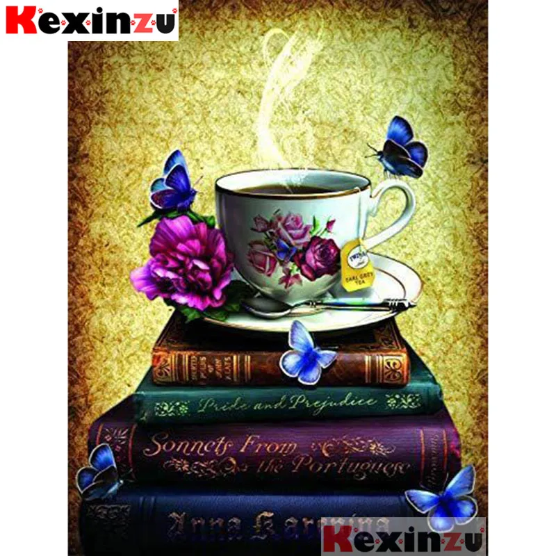 Kexinzu 5D DIY квадратная/круглая Алмазная картина &quotкофейная чашка книга&quot полная 3D
