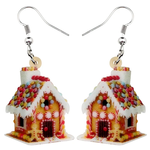 Multicolor WEVENI Acrylic Christmas Anime Colorful House Earrings Long Drop Dangle Fashion Girl Women Wholesale Festival Party Accessories - Окраска металла: Multicolor
