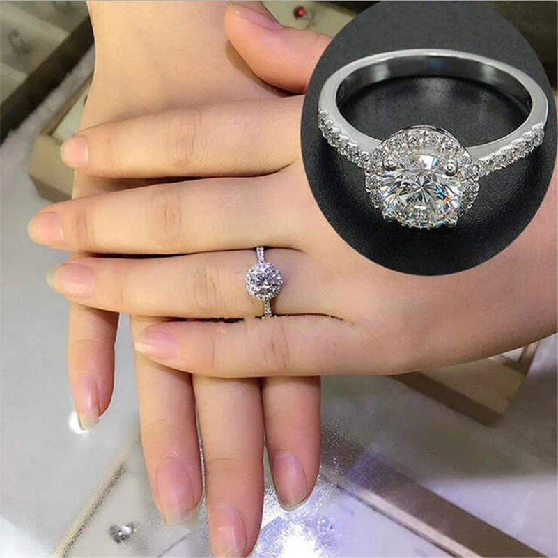 

HOYON Origin Natural AAA Carat Zircon Gemstone 14K White Gold color Ring for Women Round 925 Jewelry Wedding Ring Box Females