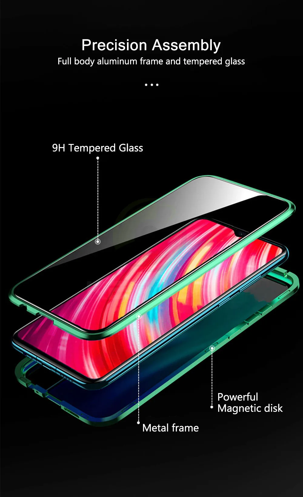Магнитный стеклянный чехол для Xiaomi redmi note 8 pro, двойной чехол из закаленного стекла, Металлическая магнитная адсорбционная Крышка для redmi note 8
