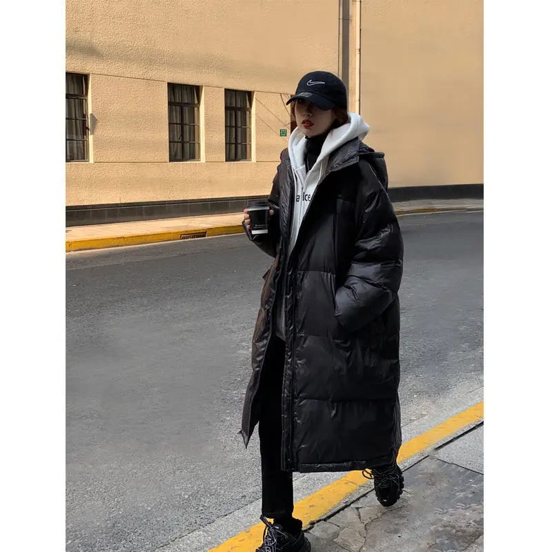 Женская однотонная теплая куртка с капюшоном толстая свободная парка длинным