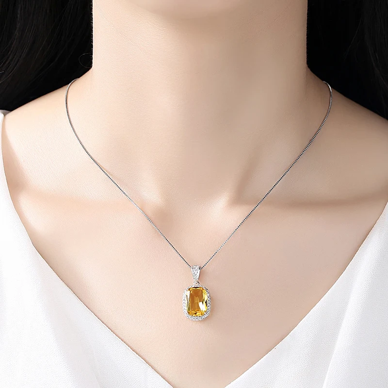 

CUTEECO 2020 European New Yellow Square Zircon Necklaces For Women Luxurious Silver Color Pendant Necklace Wedding Charm Jewelry
