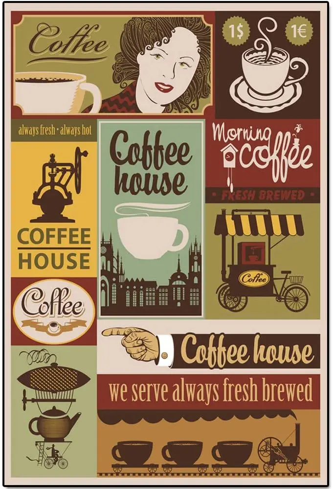 

Nostalgic Original Vintage Design Coffee House Tin Metal Signs Wall Art | Thick Tinplate Print Poster Wall Decoration for Cafe