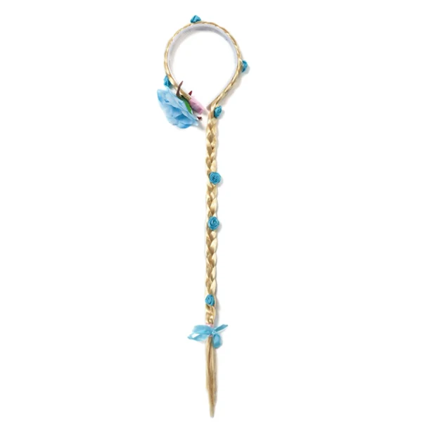 Blue Flower Wig Детские парики для костюмированной вечеринки для девочек, платье принцессы Эльзы, вечерние парики для костюмированной вечеринки, жасмин Моана Ариэль, аксессуары для костюма Рапунцель, коса, парик - Цвет: Blue Flower Wig
