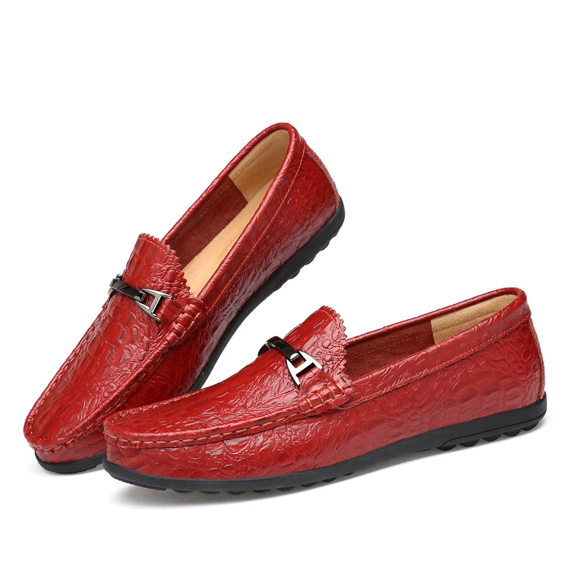 FIXSYS Summer Casual Shoes Mens Buckle Loafers Crocodile Pattern Flat Moccasins Breathable Man Boat Leather Driving | Обувь