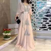 sweet pink evening dress tulle a line moroccan kaftan dubai elegant appliques lace muslim arabia formal prom dresses custom made
