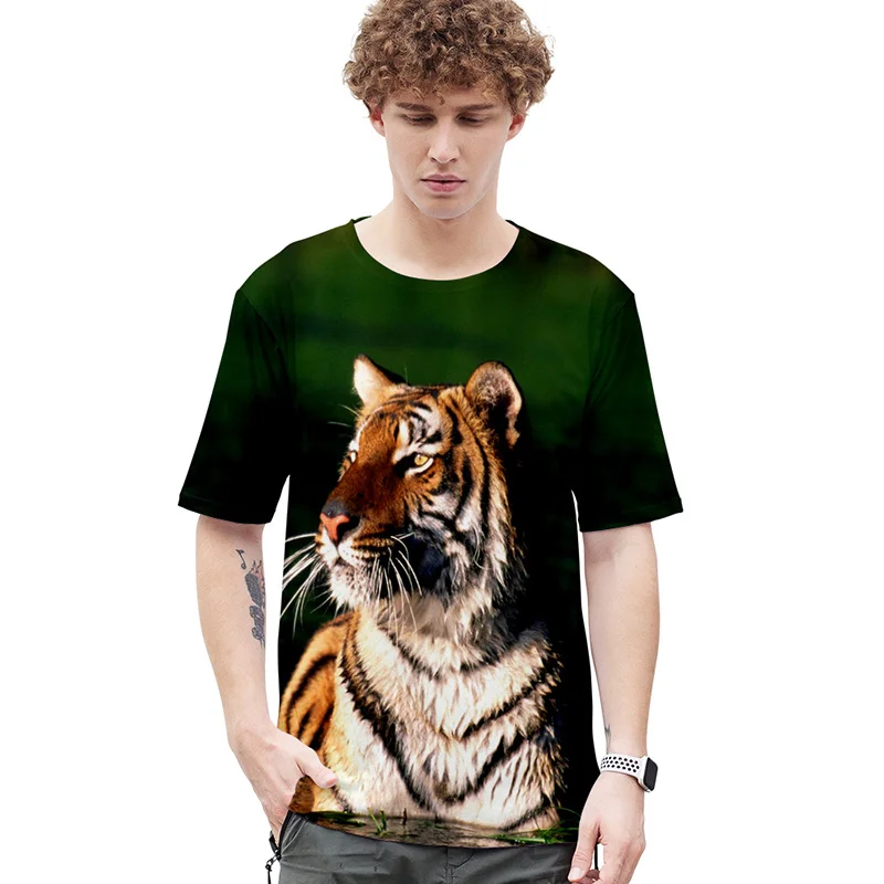 Футболка мужская повседневная с коротким рукавом и 3D-принтом животного | Мужская