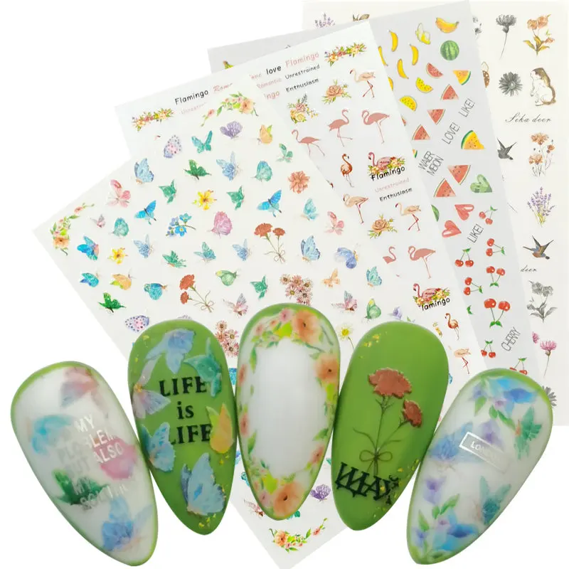 

Butterfly Flower Animal Fruit Decals Stickers for Nail Adhesive Wraps Silver Letter Nail Art Slider 3D Accessories Decoration