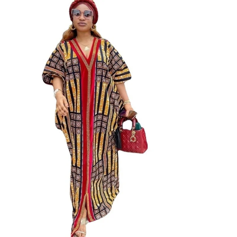 

African moms fashion large-swing printed skirt luxury artificial stone decoration