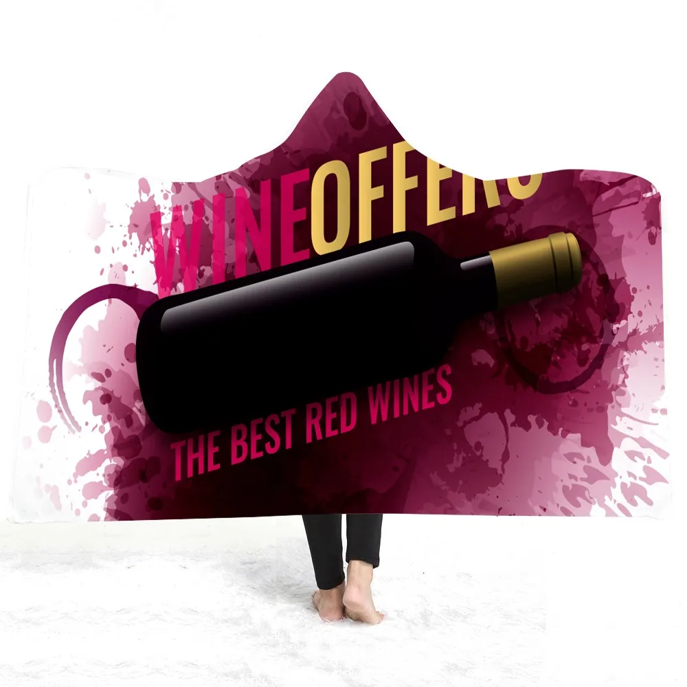 Плюшевое одеяло с капюшоном красное вино рисунок 3D принт теплое шерпа Флисовое