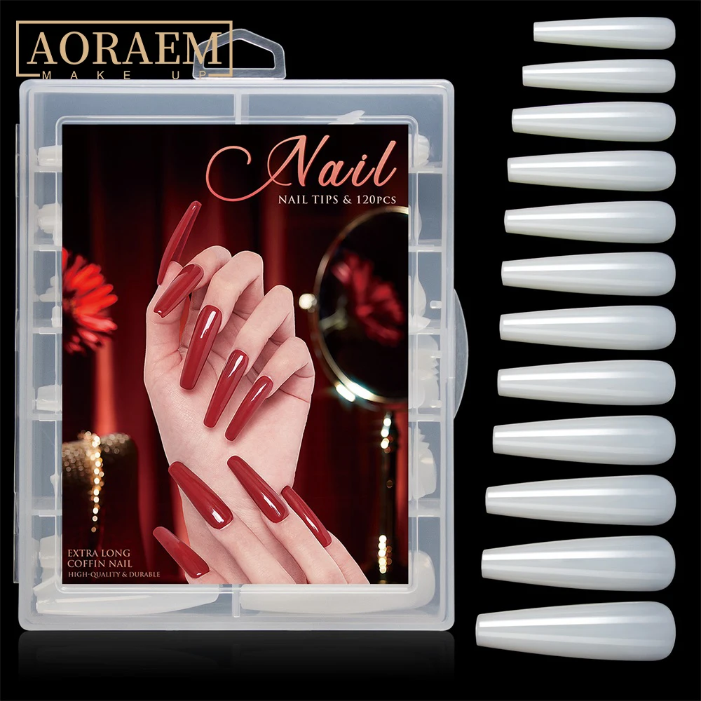 

Накладные ногти AORAEM Paris, 120 шт. в коробке, накладные ногти, полное покрытие, прозрачные сверхдлинные ногти для наращивания, плоская головка, н...