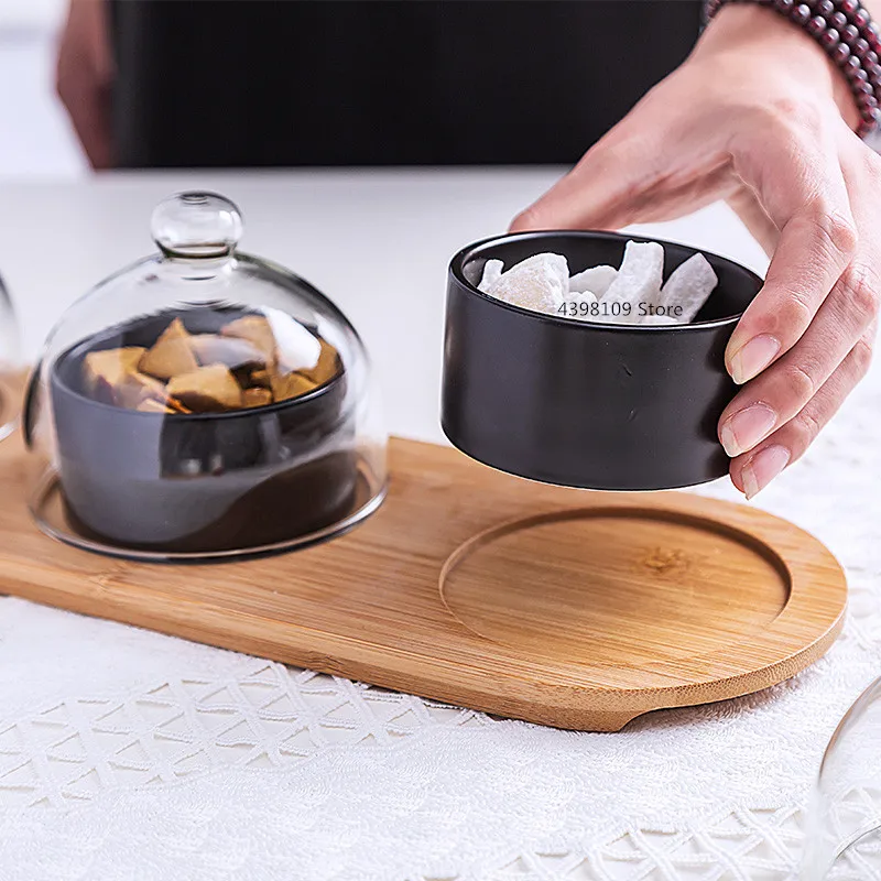 Японская посуда черная керамическая тарелка для десертов фруктов креативная