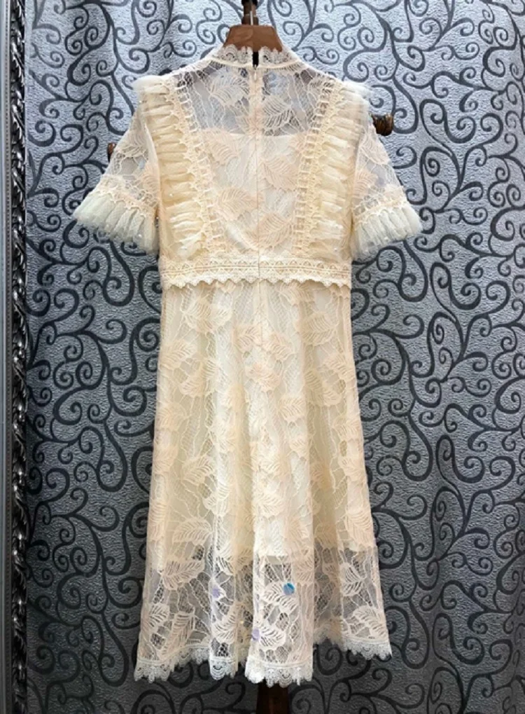 

Dress Sequined Lace 2021 Summer Lux Party Club Women O-Neck Sexy Tulle Mesh Patchwork Short Sleeve Bodycon Pink Yellow Dress XL