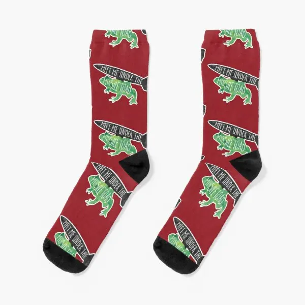 

Meet Me Under The Missile Toad Mistlet Crew Socks Ladies Breathable Women Cartoon Funny Comfortable Unisex Short Cotton Autumn