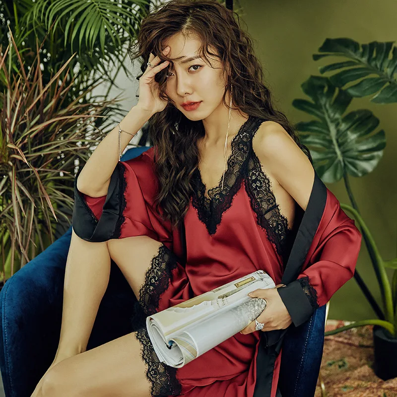 Женская сексуальная пижама весенне-летний костюм на бретельках из ледяного