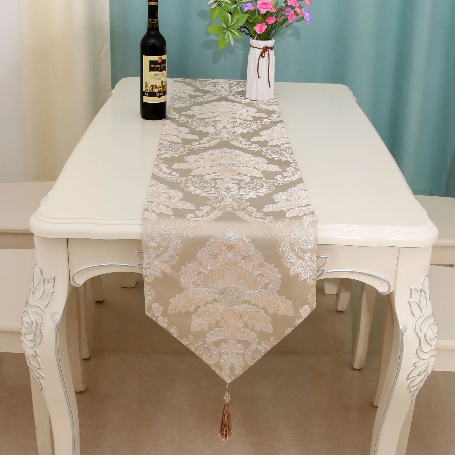 Роскошная Европейская Серебряная жаккардовая скатерть вышитая кровать баннер