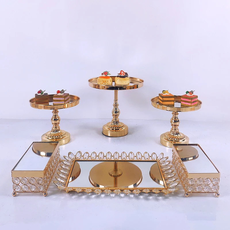 Набор подставок для торта с кристаллами 6-10 шт. металлическая зеркальная