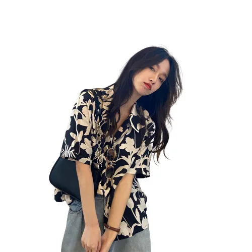 

Summer 2020 new Korean loose retro Hong Kong Floral Printed short sleeve shirt for women
