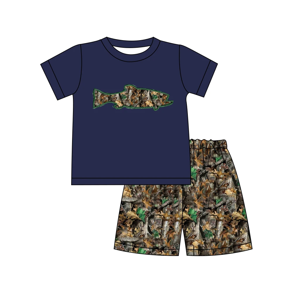 Летняя одежда темно-синий топ с коротким рукавом и шорты принтом сухих веток для