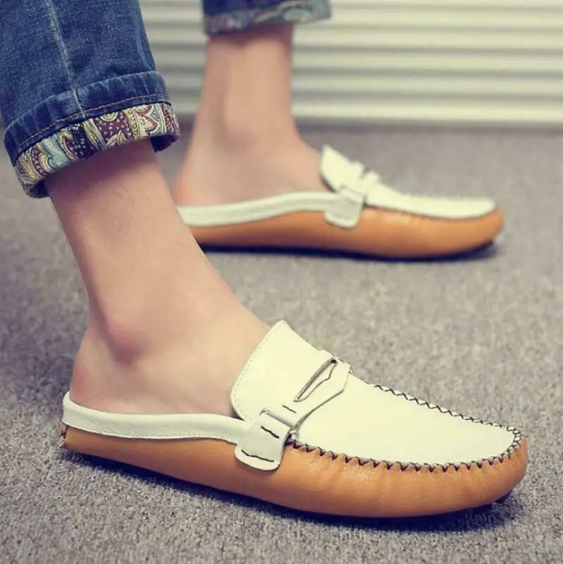 

New Mens Leather Slip On Flats Shoes Casual Slippers Slip On Loafers Mules B10