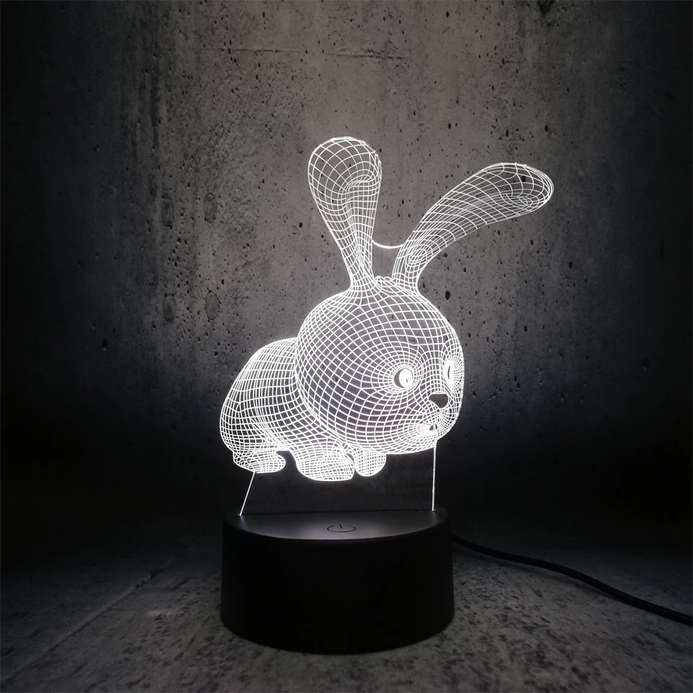 Лампа с милыми животными 3D светодиодный ночник милый мультипликационный кролик