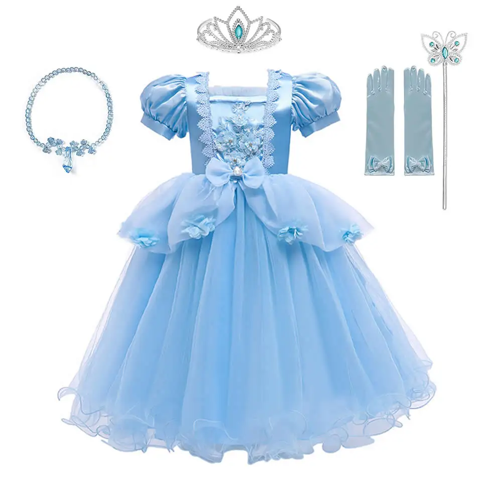 

Wedding Floral Princess Dress For Girls Gorgeous Lace Flower Costume Halloween Kids Party Glass Slipper Cosplay Clothes Gowns