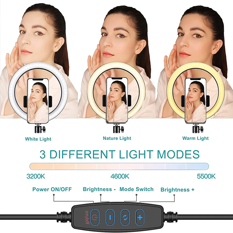 

10inch LED Photography Lighting Photo Ringlight Selfie Ring Light with 1.6m Tripod Holder Bluetooth Remote Youtube Live Lamp