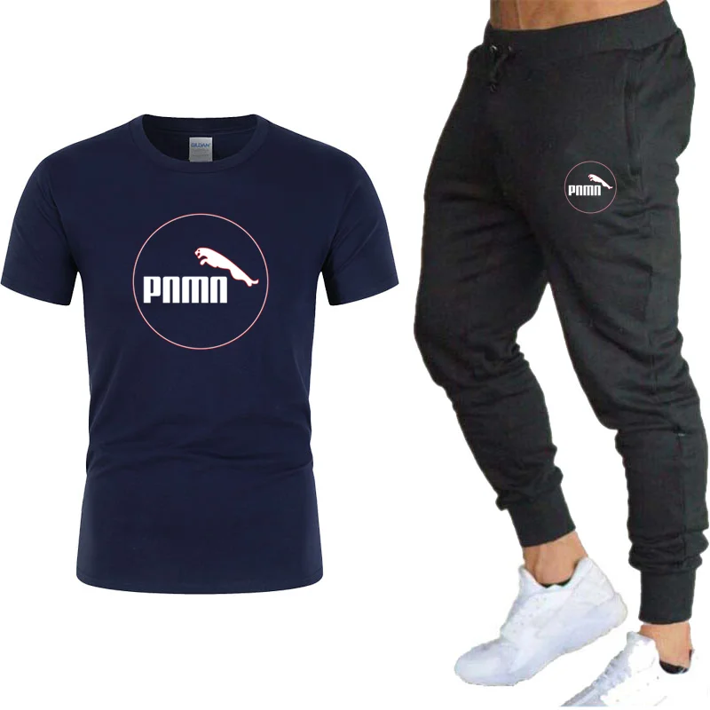 

2021 New men's summer T-shirt set 2 pieces of sportswear short-sleeved + shorts set, O-neck cotton short-sleeved s-3xL