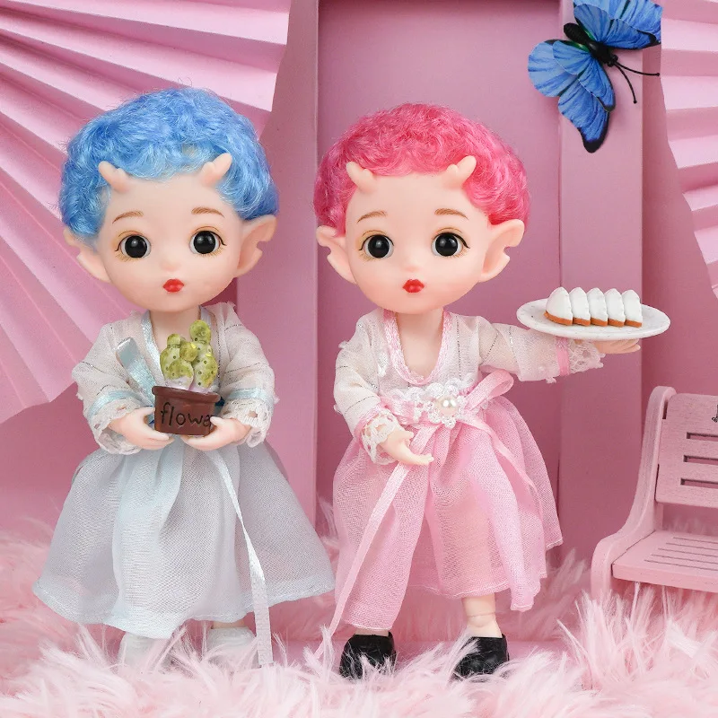 

New Multiple styles 16cm Bjd Doll Ob11 13 Movable Jointed Toy Boy Makeup with Cute Horns Naked Baby Fashion Toy Gift