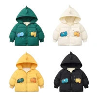 winter warm jacket for baby boys cotton cartoon dinosaur thick hooded plus velvet children outerwear coats kids birthday gift