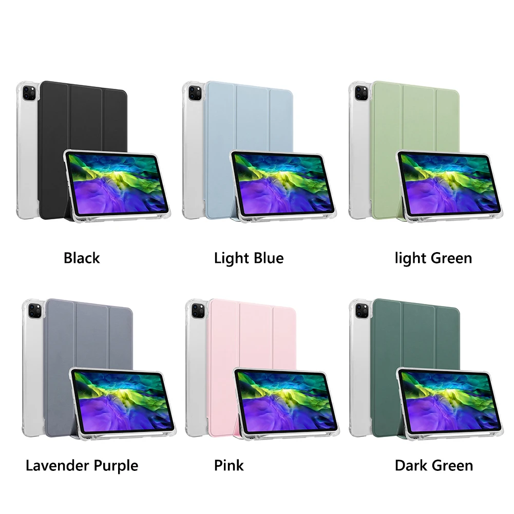 

New Silicone Soft Tri-fold Protective Case Sleeve for iPad Pro 2021 11 inch Tablet Adjustable Folding Stand Shell Cover