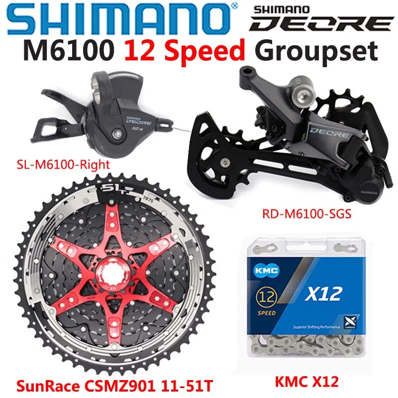 

SHIMANO DEORE M6100 Groupset MTB Mountain Bike 1x12 Speed CSMZ901 11-51T Cassette Sprocket KMC X12 M6100 shifter Rear Derailleur