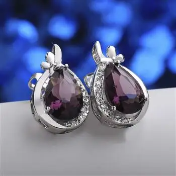 

White gold fancy earrings drop-shaped purple zircon luxury earrings E012 FVRE012