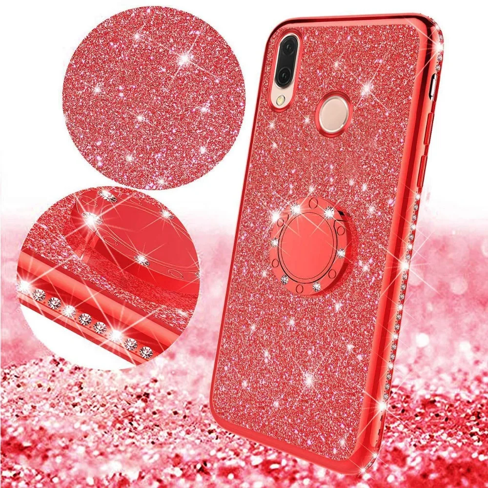 Чехол со стразами и блестками для Xiaomi Mi A2 lite RedMi Note 7 8 Pro 7s 6 6A 6 PRO 5 Plus Note 5 Pro K20 с магнитным кольцом на палец 360