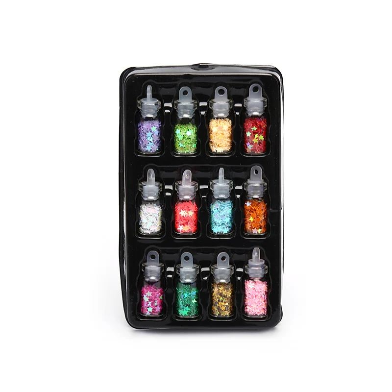 12 бутылок/упаковка блестящий порошок для ногтей Звездные блестки женские