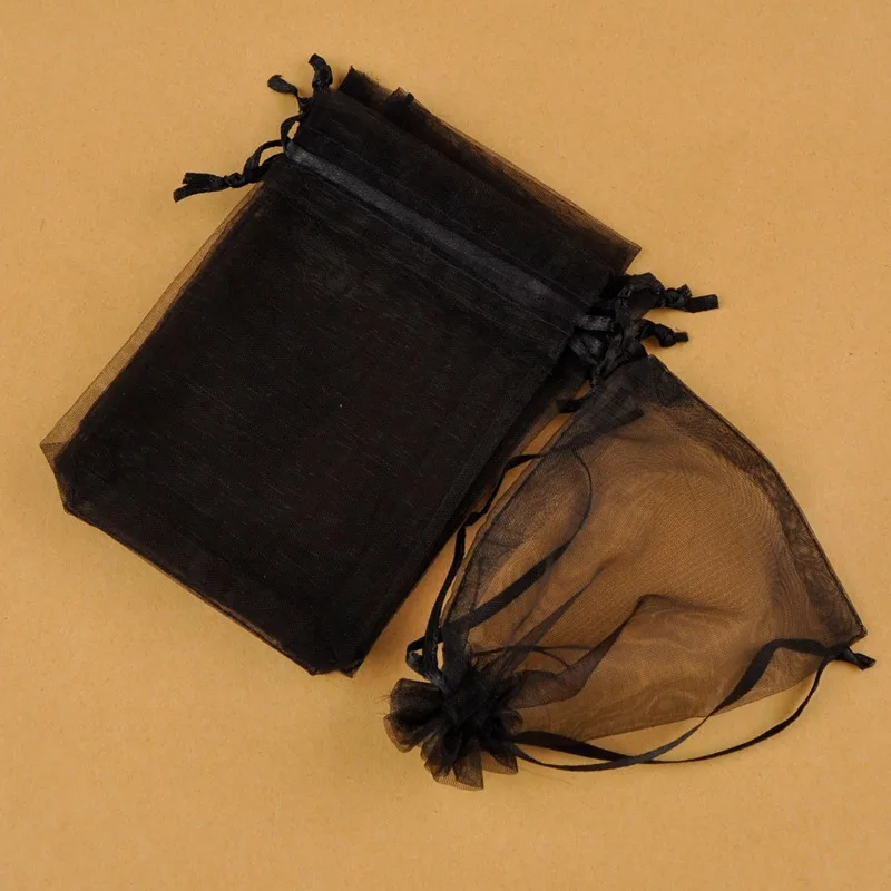 Black 1000 шт 5x7 7x9 9x12 10x15 см сумки из органзы Ювелирные упаковочные сумки для свадебной вечеринки украшения Drawable Сумки Подарочные Пакеты - Цвет: Black
