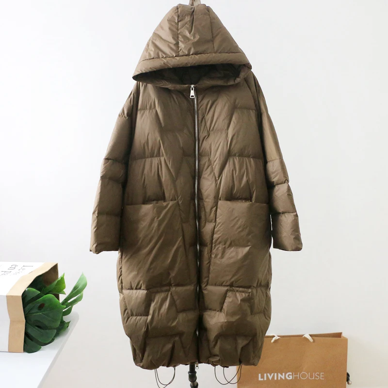 Пуховик женский зимний с капюшоном на белом утином пуху 90% | Женская одежда